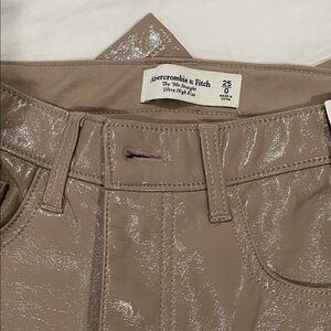 Abercrombie & Fitch Faux Leather Shimmering Taupe Pants